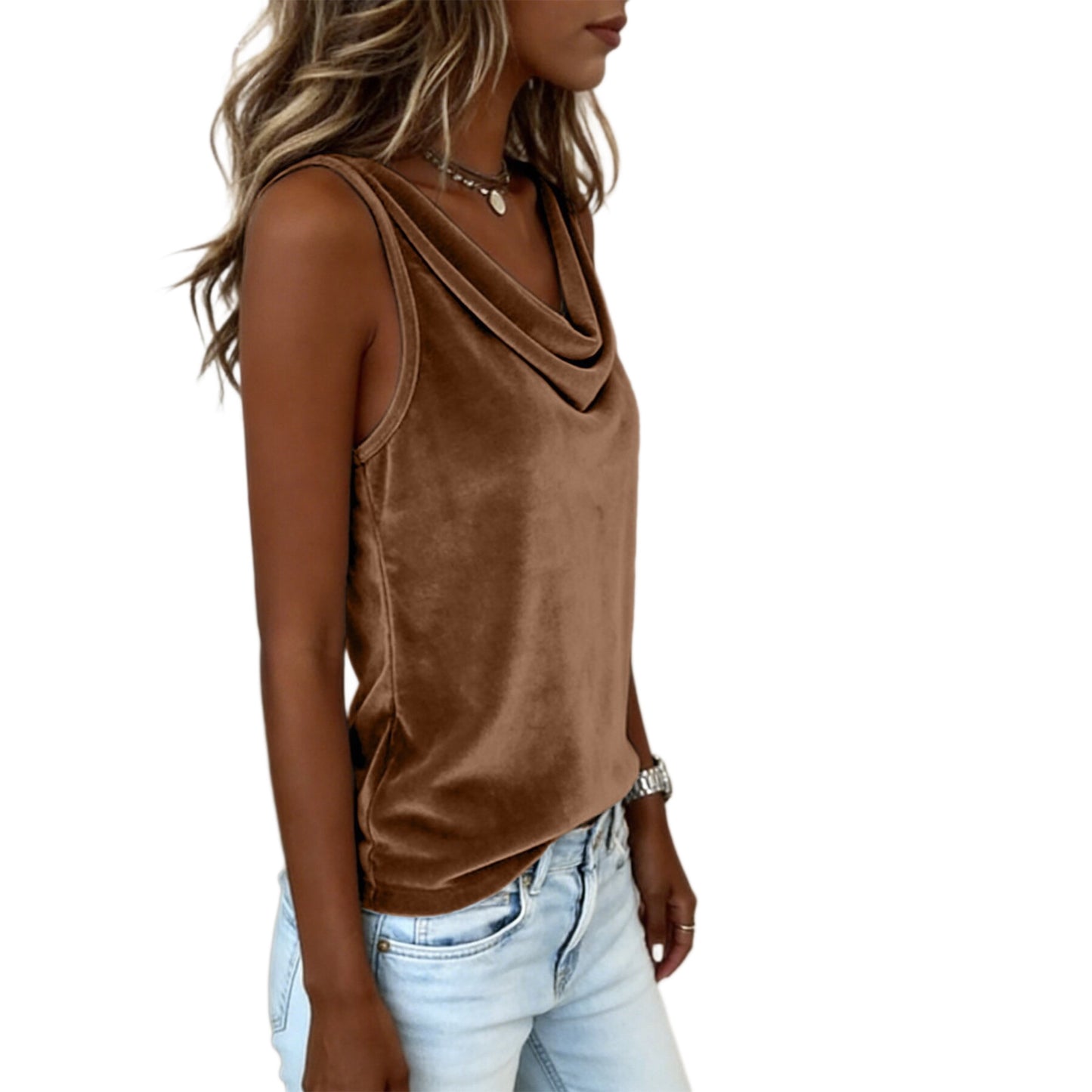 Womens Sleeveless V-Neck Velvet Vest