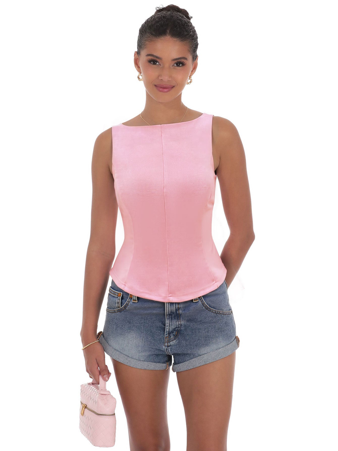 Womens Fashionable Solid-Color Sleeveless Back-Tie Cutout Waist-Cinching T-Shirt With A Stylish Design